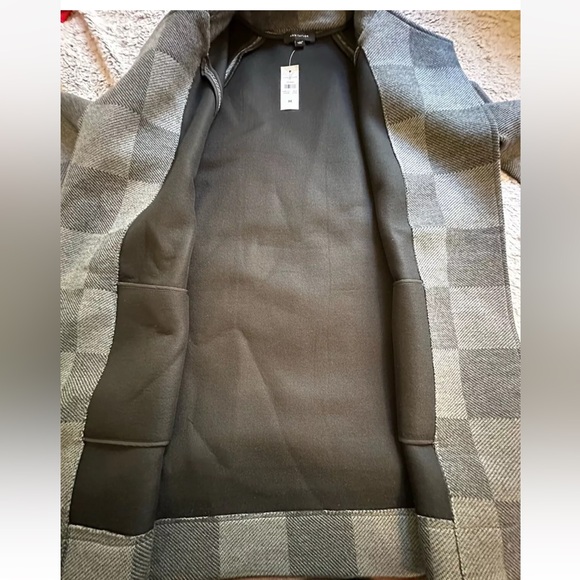 Ann Taylor Womens Wool Cardigan Duster M Gray Checkered Open Front Quiet Luxury - Picture 7 of 9